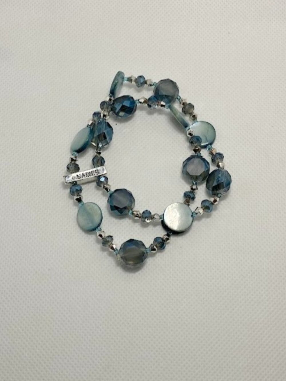 Napier Double Strand Stretch Bracelet Blue Faceted Glass Beads Costume Sparkle